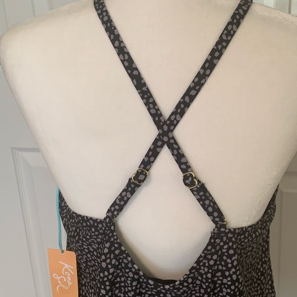 NEW * KONA SOL Black and Gray Swim Tankini Top Size L - Picture 3 of 7